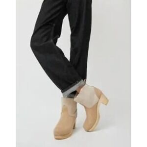 No.6 Store Mid Heel Shearling Clog Boots Honey‎ Aviator Wood Sole US 5 EU 35
